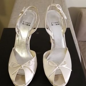 Stuart Weitzman Metallic White Peep Toe Sandal